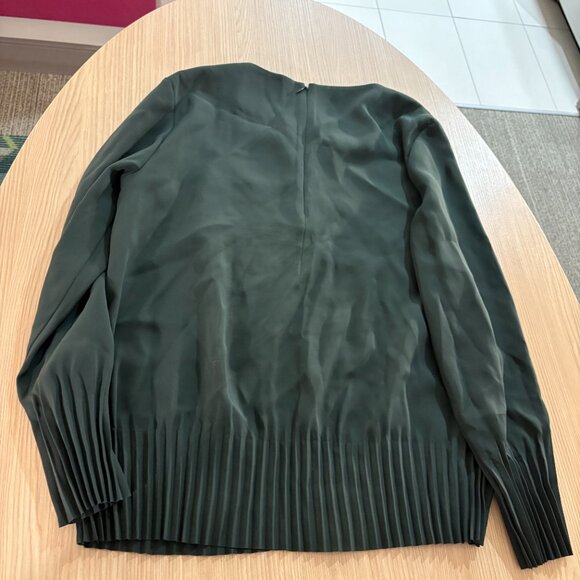 COS Pleated Blouse US Size 8 Dark Green Long Sleeve Zip Back Polyester Christmas - Picture 3 of 3